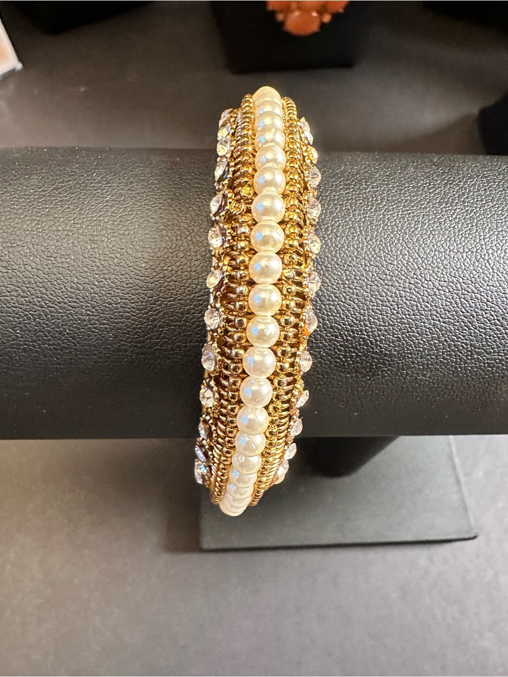 Gold Pearl and Crystal Pearl and Champagne crystal Bangel (kada) Bollywoodsize 7